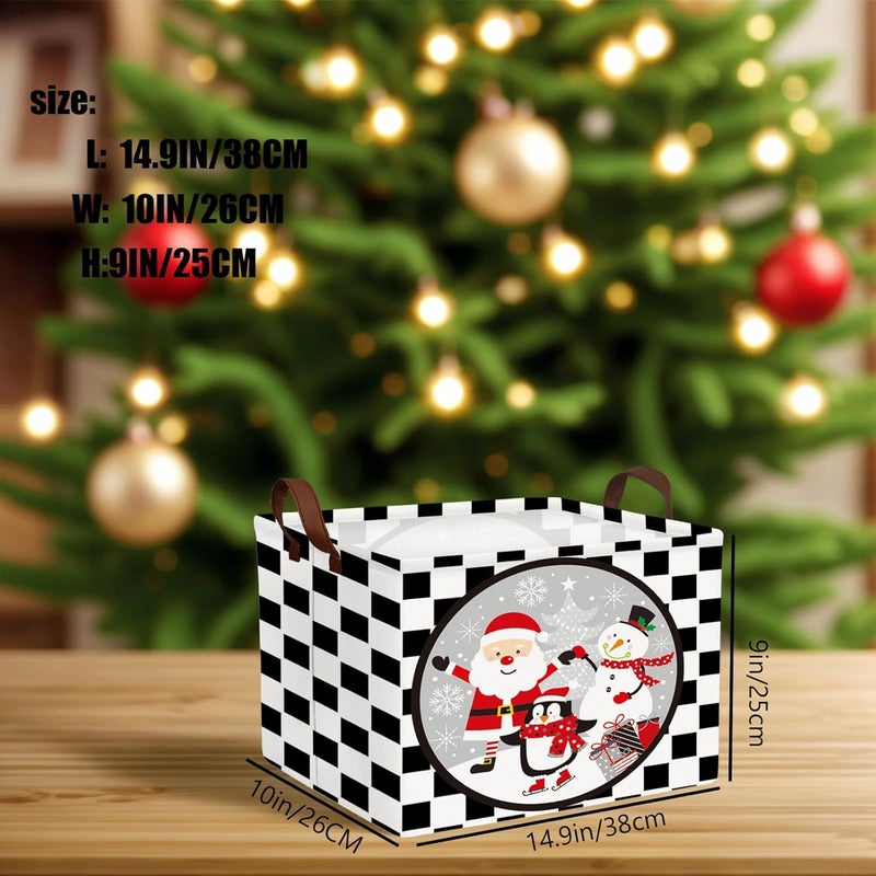 SETAMA Empty Large Christmas Basket for Gifts Women Collapsible Storage Bin Kids Toy Box Holiday Décor (Checkered Santa Claus Snowman) - Image 2
